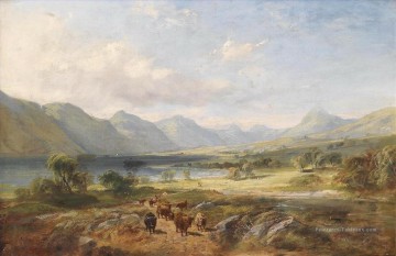 Bétail de Highland dans un paysage de Lakeland ouvert Samuel Bough paysage Peinture à l'huile